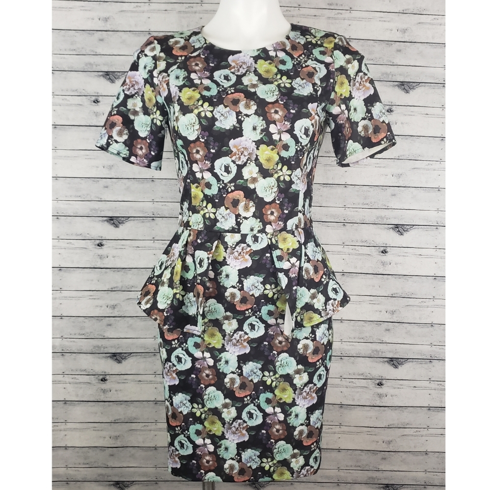 H&M All Over Floral Peplum Waist Dress Sz 6